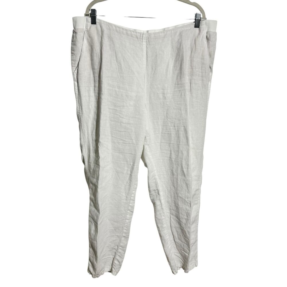 J.Jill Love Linen Pull On Coastal Pant Women XL White Straight Leg Minimal Beach